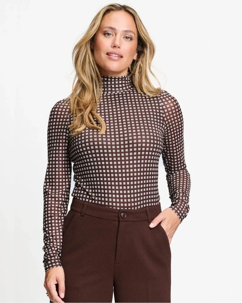 TURTLENECK - Romi Mesh Check Brown Bruin 1 TURTLENECK - Romi Mesh Check Brown Bruin 1