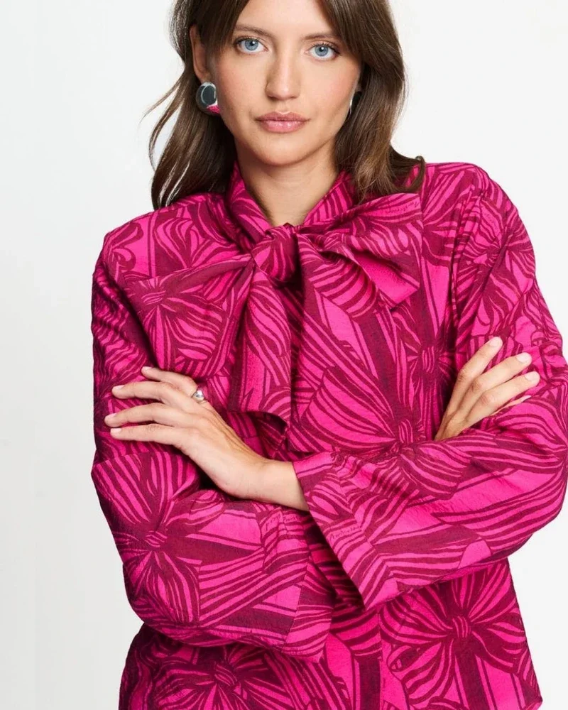 BLOUSE - Sara Ribbon Pink Roze BLOUSE - Sara Ribbon Pink Roze