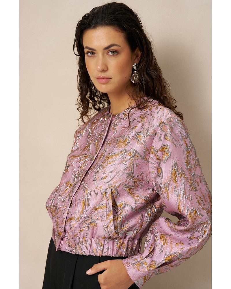 Jacket Jules - Jacquard Bomber Roze Jacket Jules - Jacquard Bomber Roze