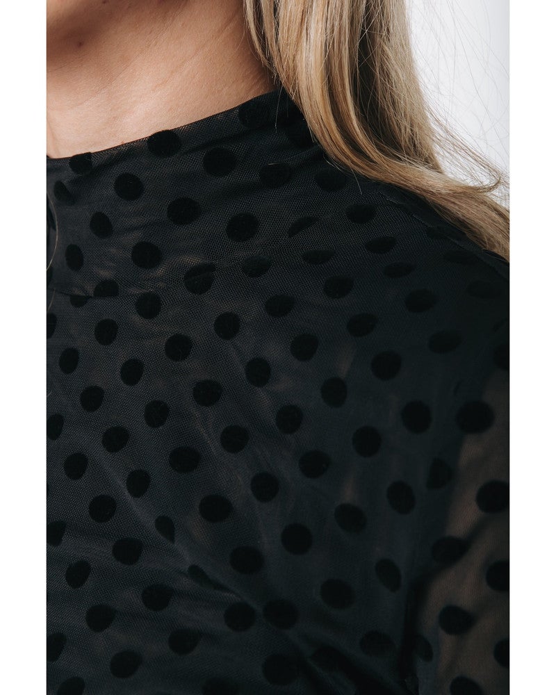 Neyo Polka Flock Mesh Turtleneck Top Zwart 1 Neyo Polka Flock Mesh Turtleneck Top Zwart 1