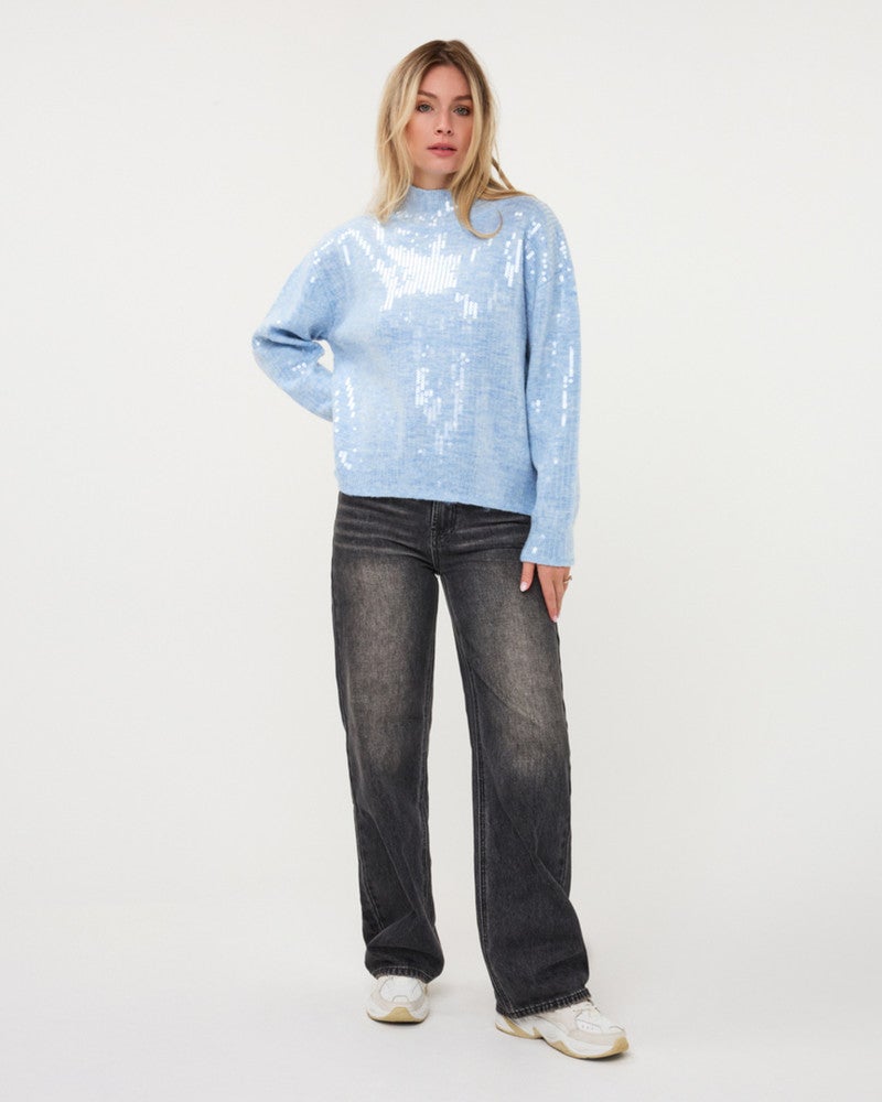 Sweater boxy sequins Blauw Sweater boxy sequins Blauw