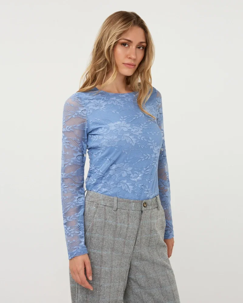 Top l/slve lace Blauw Top l/slve lace Blauw