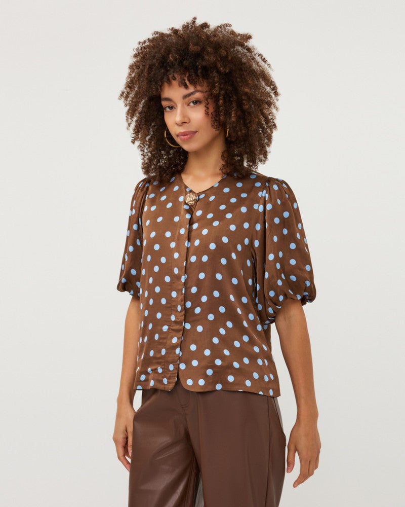Blouse balloon sleeve Polka Dot Bruin 1 Blouse balloon sleeve Polka Dot Bruin 1