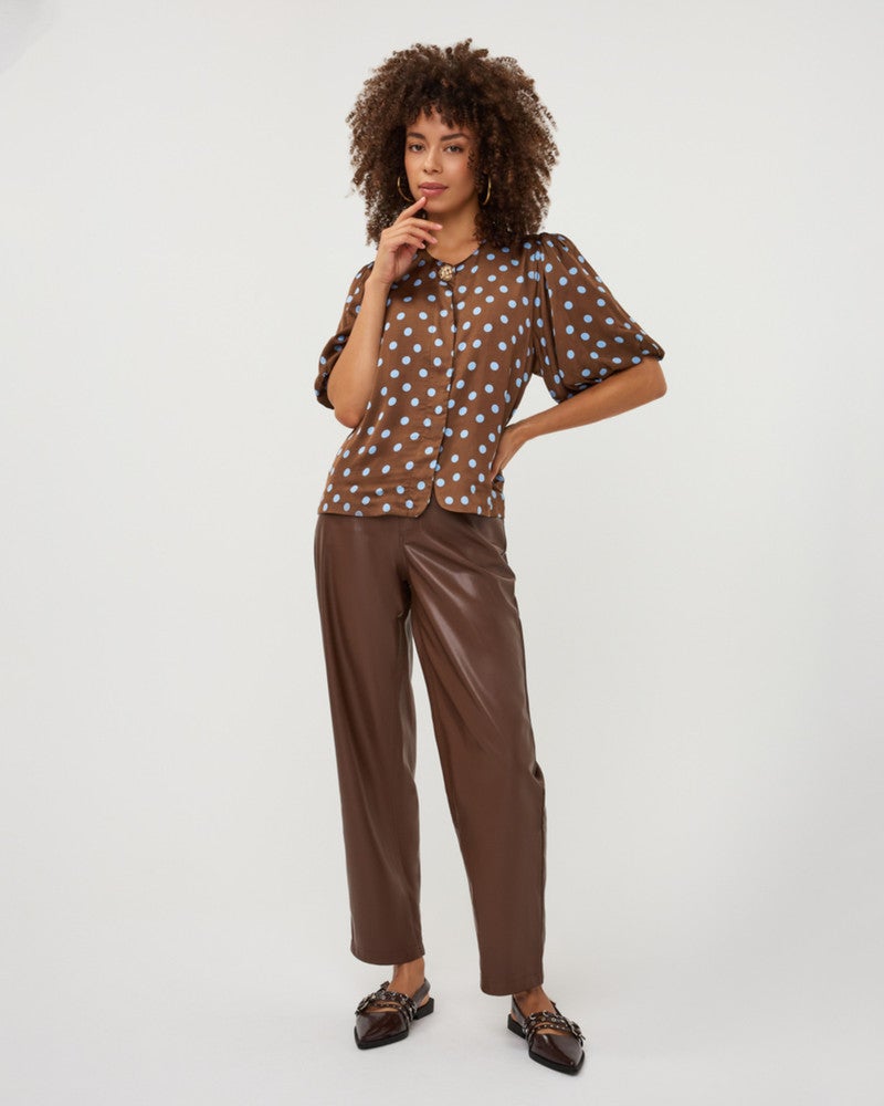 Blouse balloon sleeve Polka Dot Bruin 1 Blouse balloon sleeve Polka Dot Bruin 1