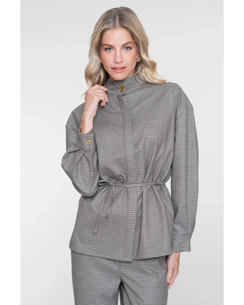 Blouse met ruitjes en ceintuur Bruin 1 Blouse met ruitjes en ceintuur Bruin 1