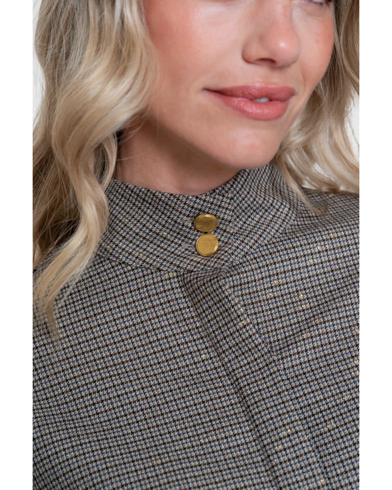 Blouse met ruitjes en ceintuur Bruin 1 Blouse met ruitjes en ceintuur Bruin 1