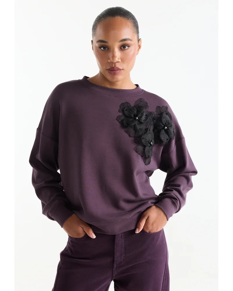 CAROLA TRUI fsw 112 sweat flowers long sleeve Paars CAROLA TRUI fsw 112 sweat flowers long sleeve Paars