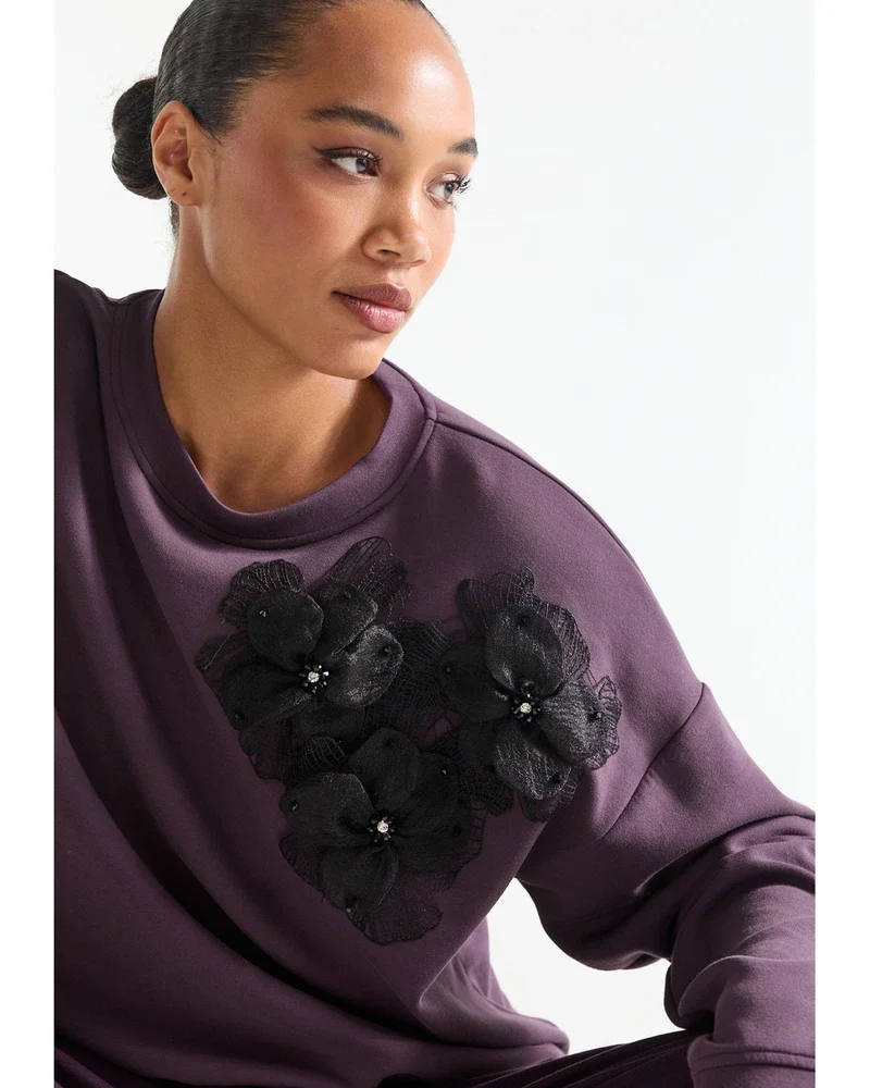 CAROLA TRUI fsw 112 sweat flowers long sleeve Paars CAROLA TRUI fsw 112 sweat flowers long sleeve Paars