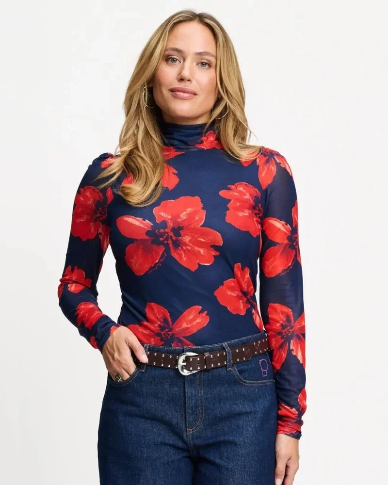 TURTLENECK - Romi Mesh Bloom Rouge Multi TURTLENECK - Romi Mesh Bloom Rouge Multi