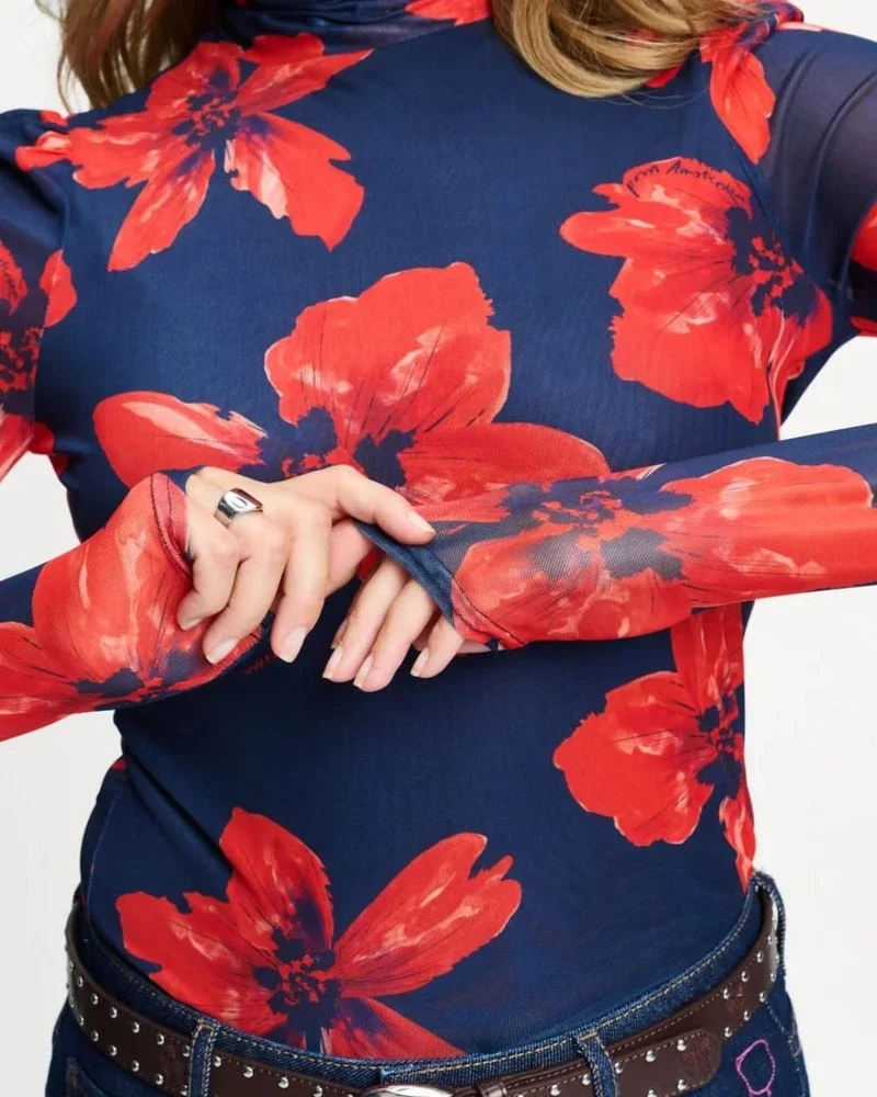 TURTLENECK - Romi Mesh Bloom Rouge Multi TURTLENECK - Romi Mesh Bloom Rouge Multi