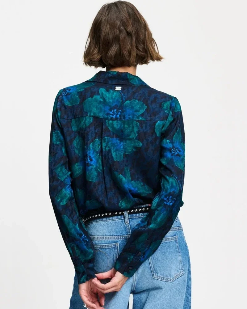 BLOUSE - Mila Bloom Teal Green Groen BLOUSE - Mila Bloom Teal Green Groen