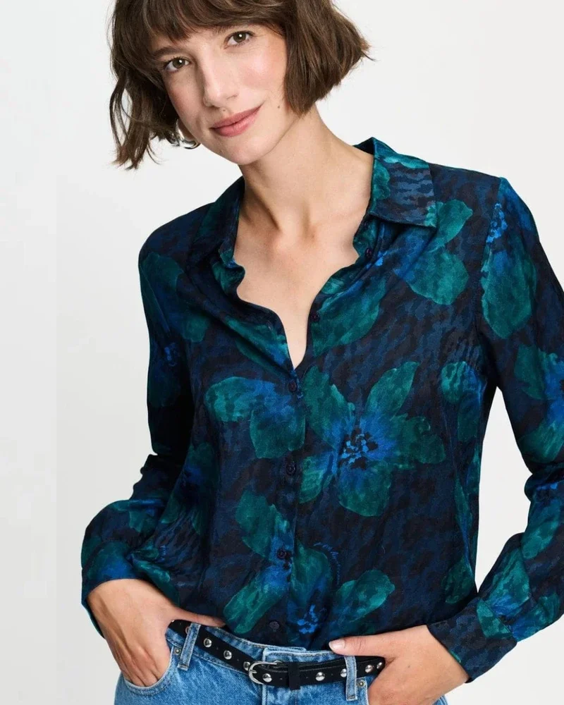 BLOUSE - Mila Bloom Teal Green Groen BLOUSE - Mila Bloom Teal Green Groen