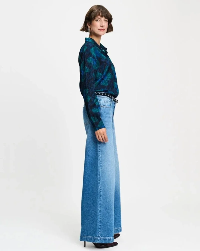 BLOUSE - Mila Bloom Teal Green Groen BLOUSE - Mila Bloom Teal Green Groen