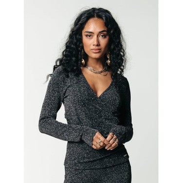 Fay Lurex Stripe Fake Wrap Top Blauw KL