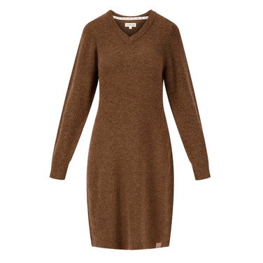 Gebreide Jurk Met V-Hals Bruin KL
