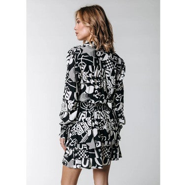 Kina Letter Ruffle Mini Dress Zwart KL