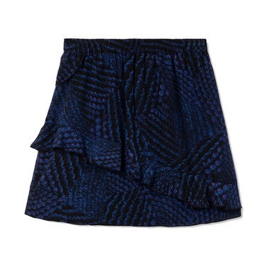 Ladies Woven Graphic Ruffle Skirt Donker Blauw KL