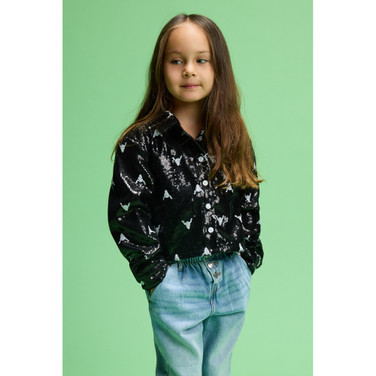 Kids woven sequins bull blouse Zwart 1