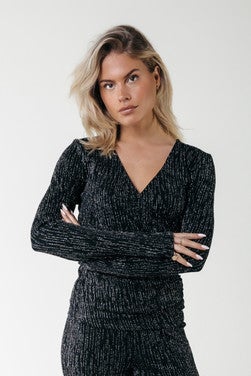 Fay Lurex Stripe Fake Wrap Top Zilver