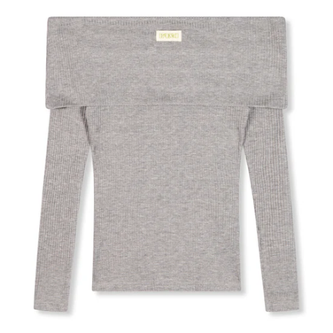 Ladies Knitted Off Shoulder Top Lucky Grijs