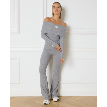 Ladies Knitted Off Shoulder Top Lucky Grijs