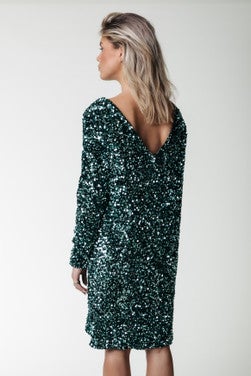 Tina Sequins Straight Dress LS Groen KL