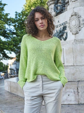 Sweater V-neck tape yarn Groen KL