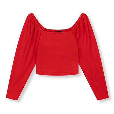 Ladies Knitted Puffed Shoulder Top Cherry Rood