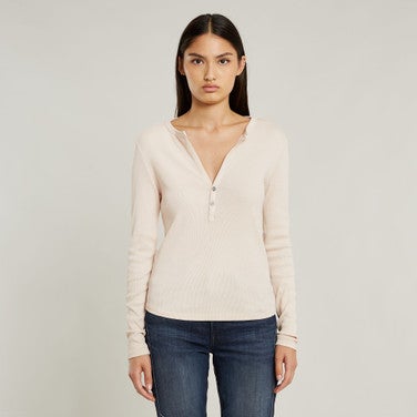Deep v slim l\s wmn Beige