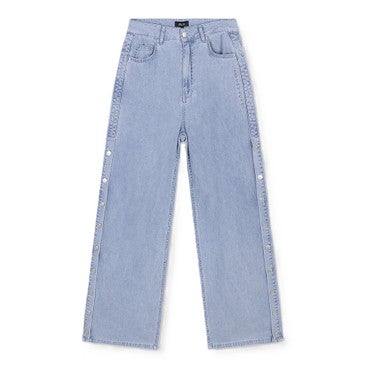 Ladies Woven Chambray Denim Pants Licht Blauw
