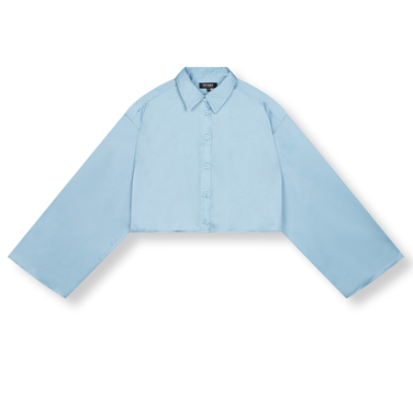 Ladies Woven Cropped Blouse Avery Licht Blauw