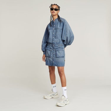 Macro Balloon Dress l\s wmn Blauw