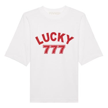 Crewneck Lucky 777 coral glitter white Wit 1