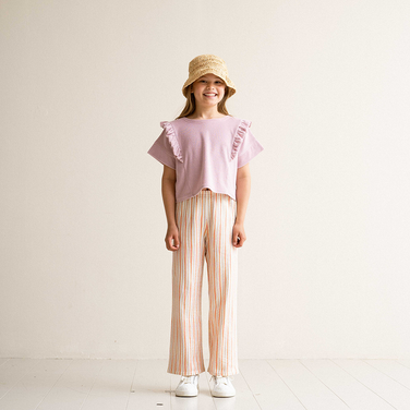 Relaxed Ruffled Tee Solid Paars