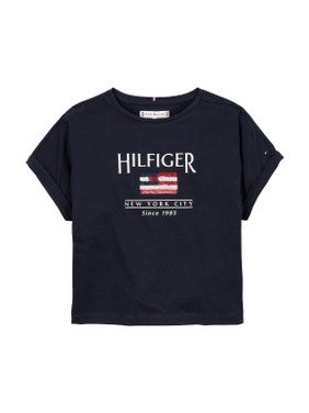 HILFIGER SEQUINS FLAG TEE Donker Blauw