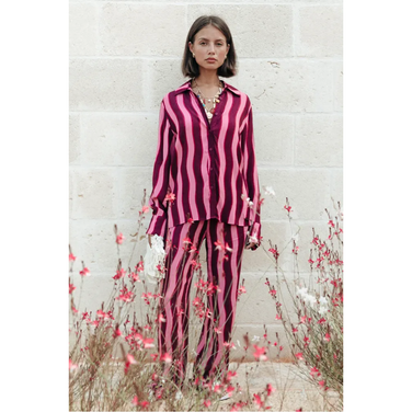 Tia Striped Kimono Sleeve Blouse Roze