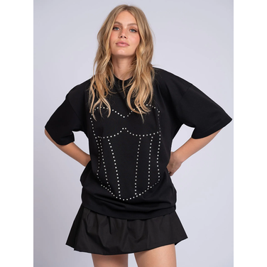 Strass bustier T-Shirt Zwart 1