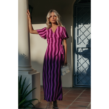 Ava Striped Real Wrap Maxi Dress SS Roze