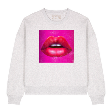 Boxy Sweater Kiss Lips Heather Grey Grijs