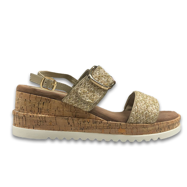 Two Strap Raffia Sandals High Heel Goud