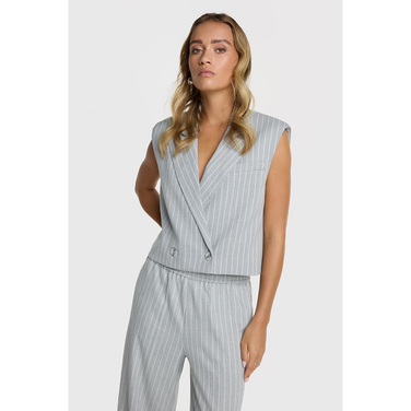 Ladies Woven Pinstripe Waistcoat Grijs