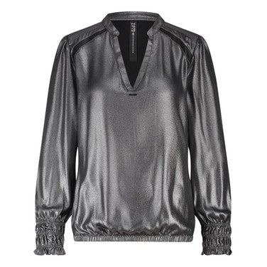 Top Leather Details Metallic Grey Zilver