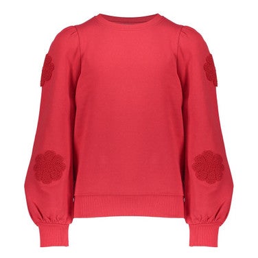 Sweater flowers at sleeve Rood