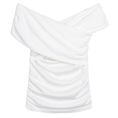 Ladies Knitted Cross Short Sleeve Top Elma Wit 1