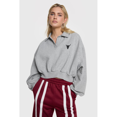 Ladies Knitted Polo Sweater Grijs