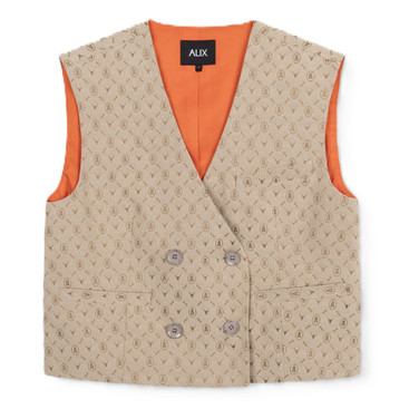 Ladies Woven Logo Waistcoat Camel