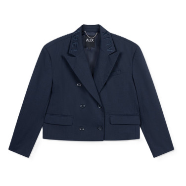 Ladies Woven Double Breasted Blazer Donker Blauw