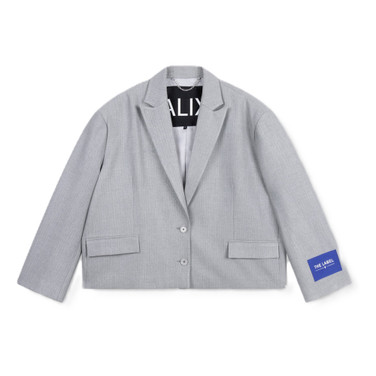 Ladies Woven Coated Herringbone Blazer Grijs