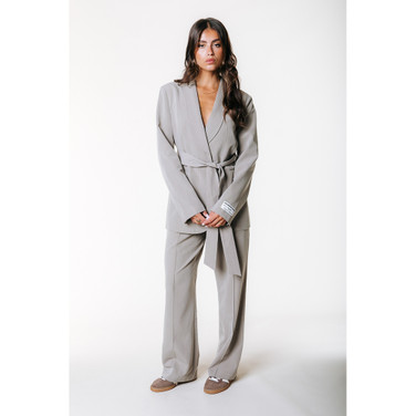 Izzy Belted Pinstripe Blazer Beige