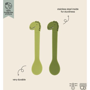 Mr. Dino Siliconen lepel 2-pack Groen